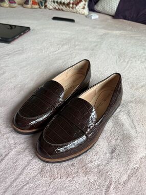 Woman’s Croc-Embossed Penny Loafers - Dark Brown